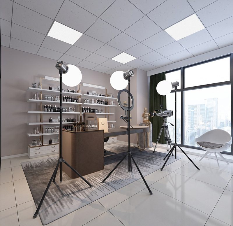 羅湖區(qū)東門服裝帶貨直播間鋼木展柜裝修設(shè)計(jì)