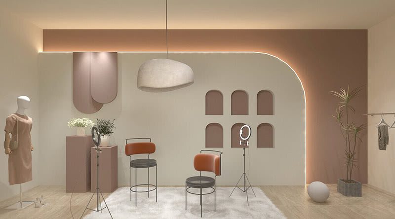 羅湖區(qū)東門服裝帶貨直播間弧形造型墻裝修設(shè)計(jì)