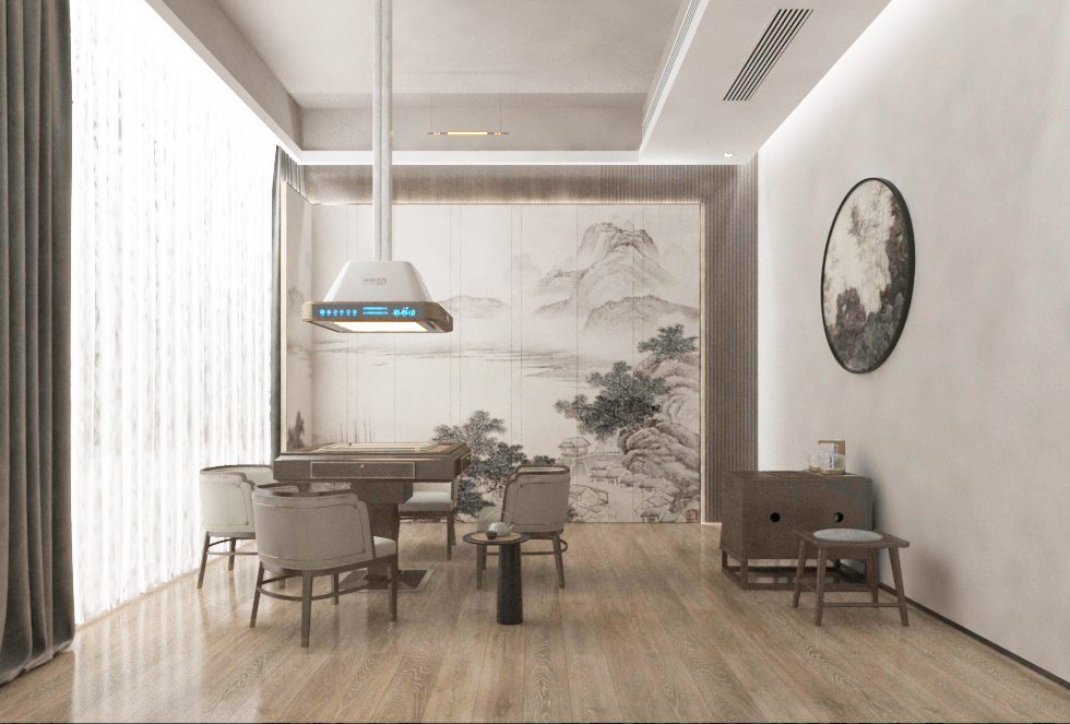 深圳寶安西鄉(xiāng)棋牌室墻山水畫裝修設(shè)計(jì)