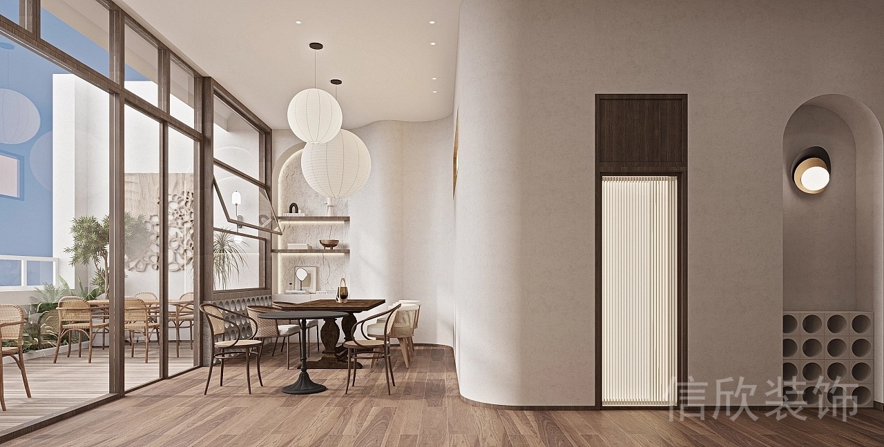 深圳光明面包咖啡店餐區(qū)茶桌裝修設(shè)計(jì)