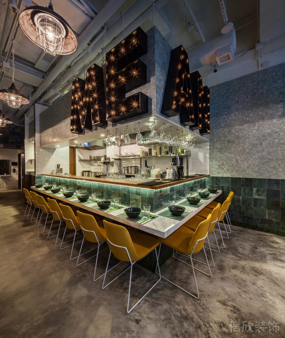 深圳龍崗坂田綠色面佬到面館自助餐桌椅裝修設(shè)計(jì)