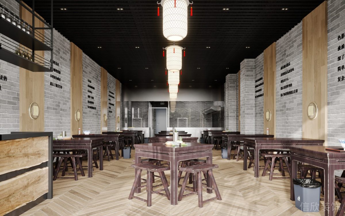 深圳羅湖布心面館實木四人方桌裝修設(shè)計