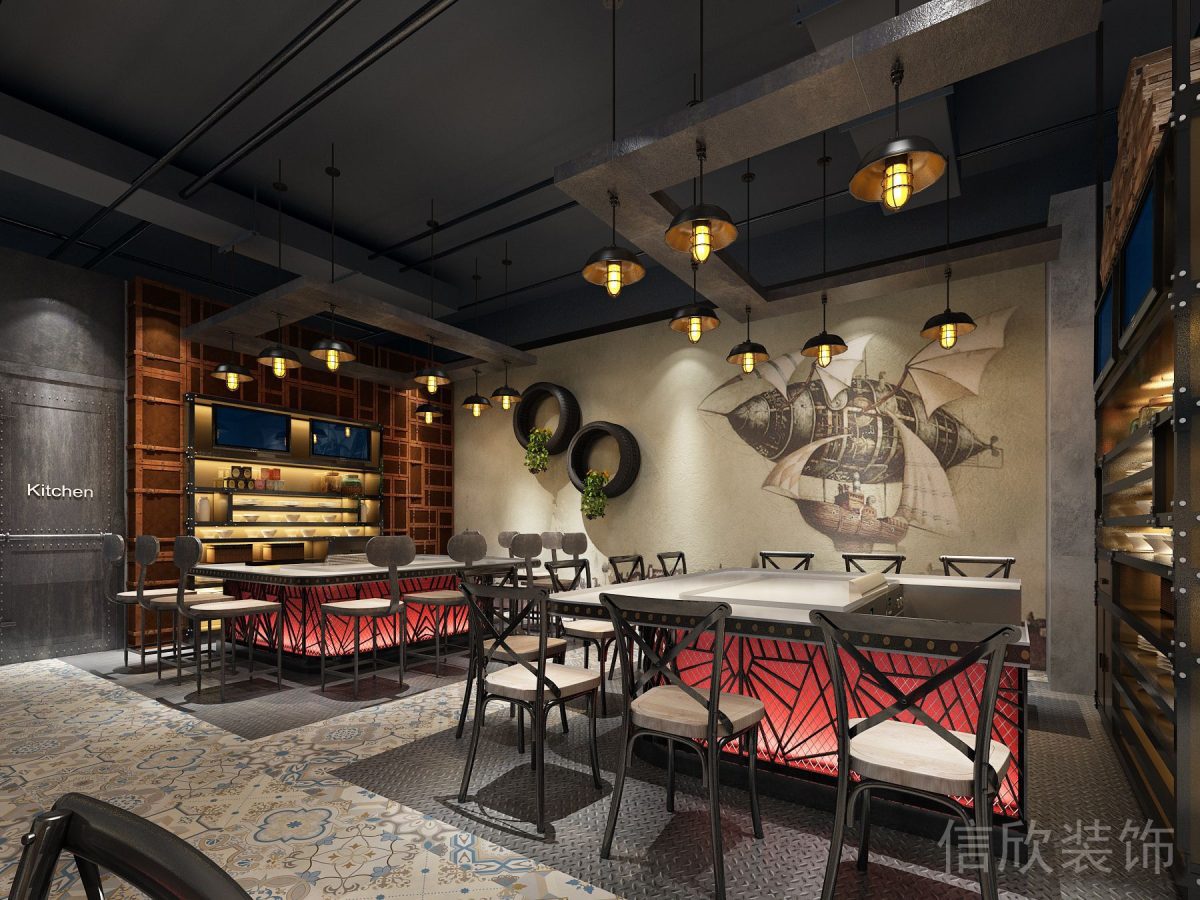 深圳羅湖東門鐵板燒快餐店餐桌酒柜裝飾畫(huà)裝修設(shè)計(jì)