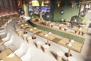 深圳鹽田區(qū)沙頭角快餐店長條弧形沙發(fā)卡座裝修設計