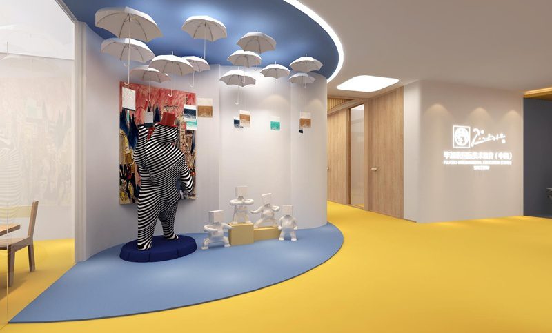 畢加索國(guó)際美術(shù)教育中心展示區(qū)藍(lán)色天花地面設(shè)計(jì)圖