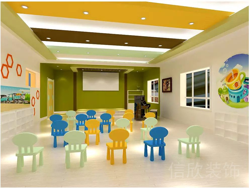 正中時代廣場龍崗中心城檸檬黃培訓(xùn)機構(gòu)幼教小舞臺多功能教室裝修設(shè)計