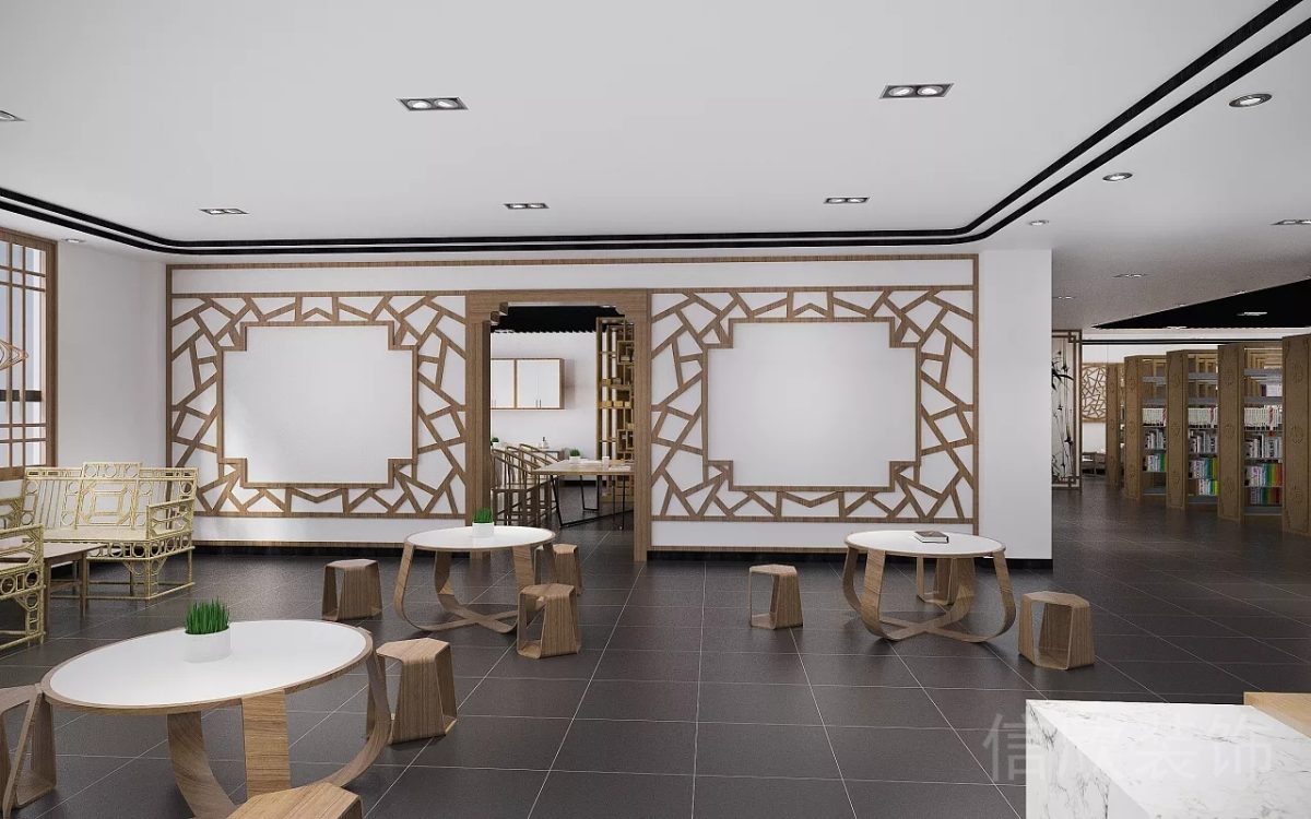室內休息區(qū)氛圍新中式楓木學習教室