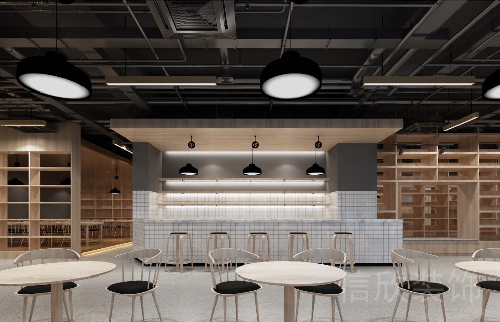 龍華區(qū)1970科技小鎮(zhèn)中小工作室白色方形瓷磚吧臺(tái)茶水間開放式休息區(qū)域