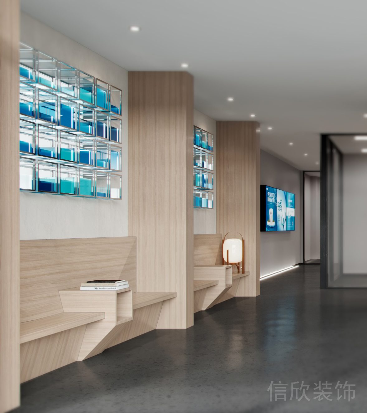 分隔實(shí)木幾何收納休息區(qū)玻璃魚(yú)缸裝修效果圖