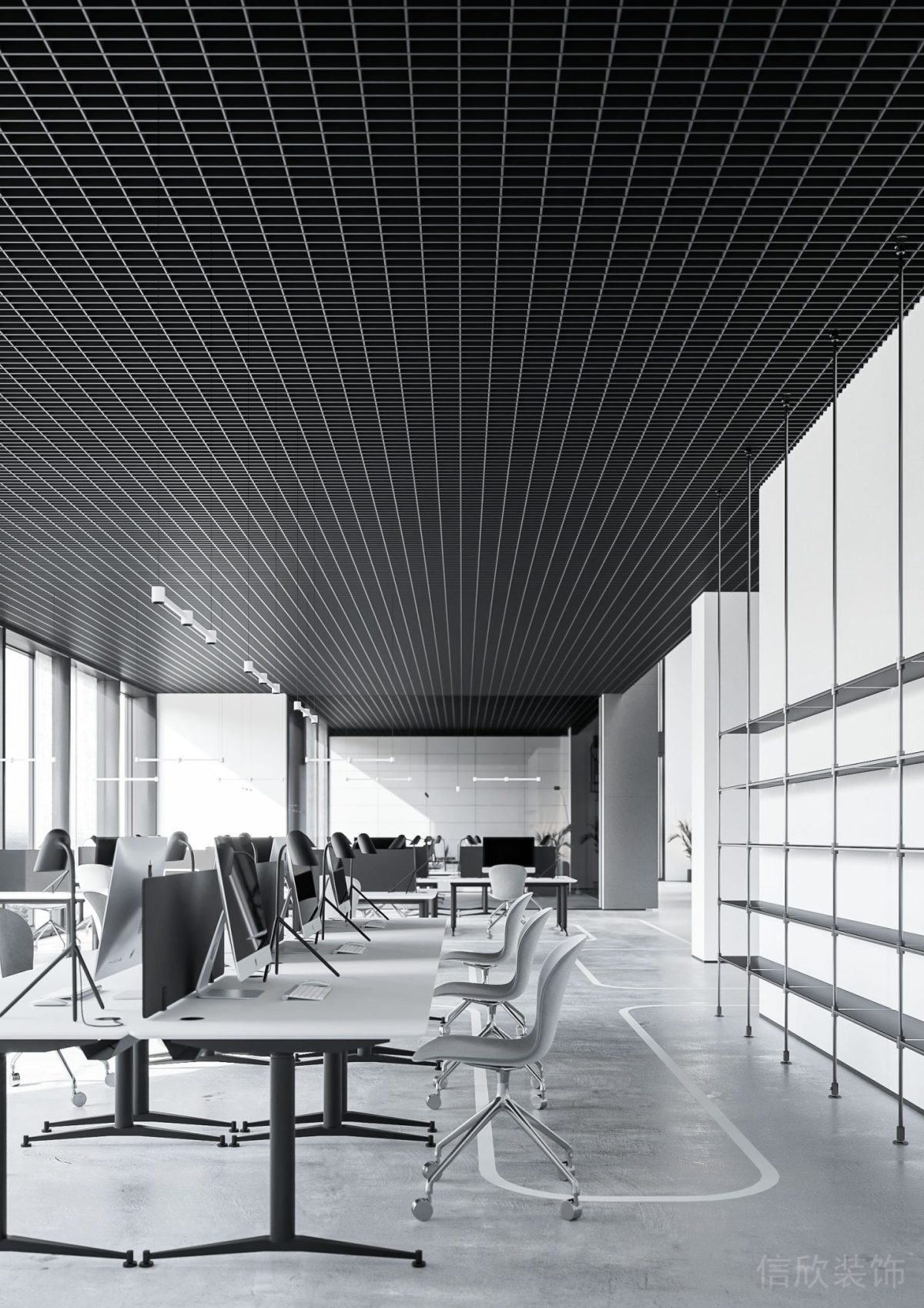 高級灰色系簡約風辦公空間辦公區(qū)裝修設計