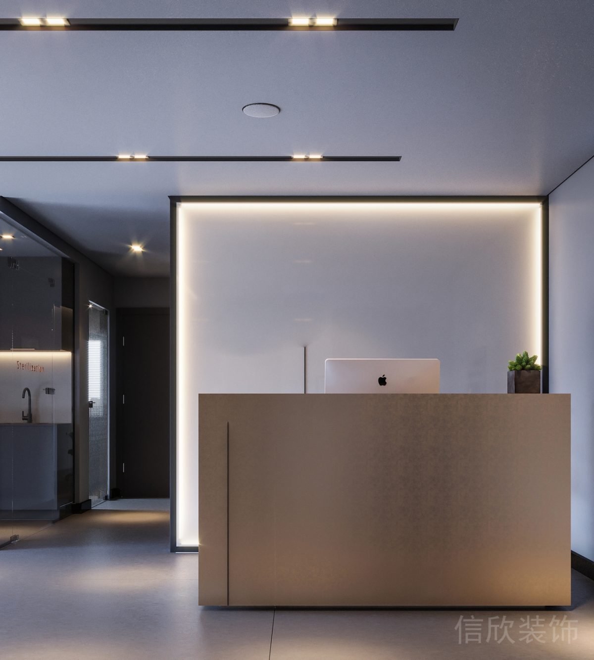 黑色邊框內(nèi)嵌led燈飾磨砂地面設(shè)計(jì)