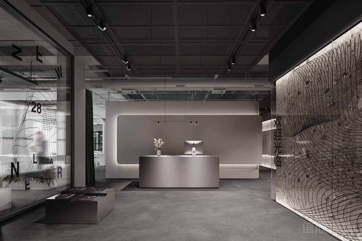 深色工業(yè)風(fēng)現(xiàn)代辦公空間接待區(qū)裝修效果圖