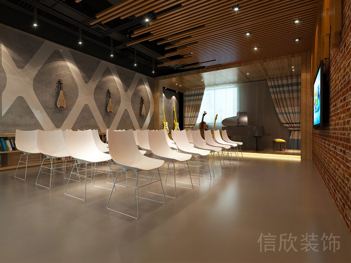 深圳羅湖布心米樂藝術教育培訓中心音樂教室裝修紅磚墻面