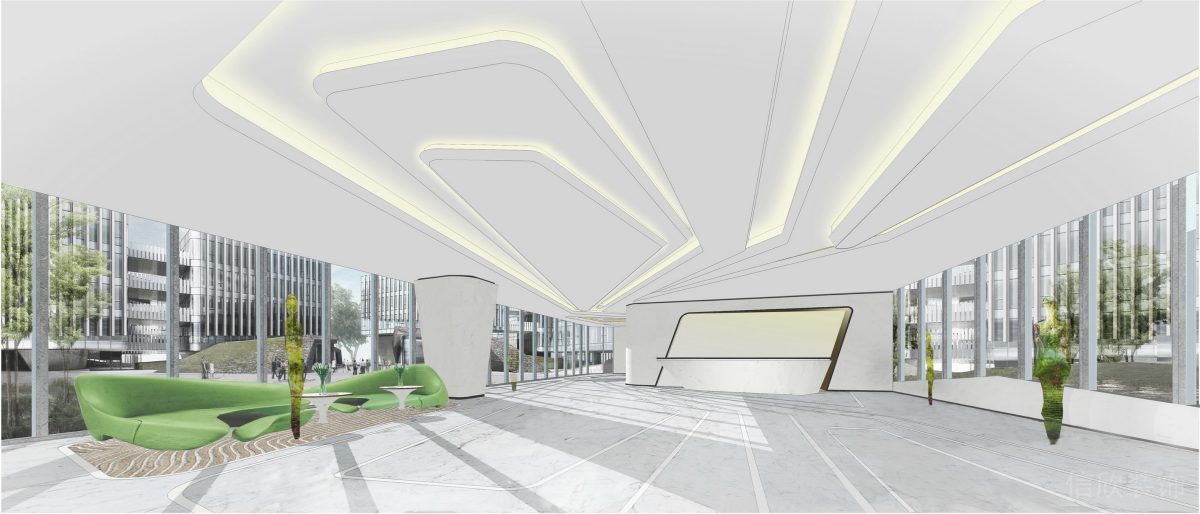 清新綠內(nèi)嵌式燈帶辦公室大廳前臺接待處設(shè)計圖