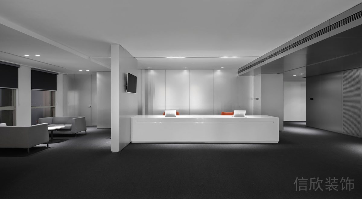 辦公室設(shè)計白色極簡風(fēng)前臺接待處裝修效果圖