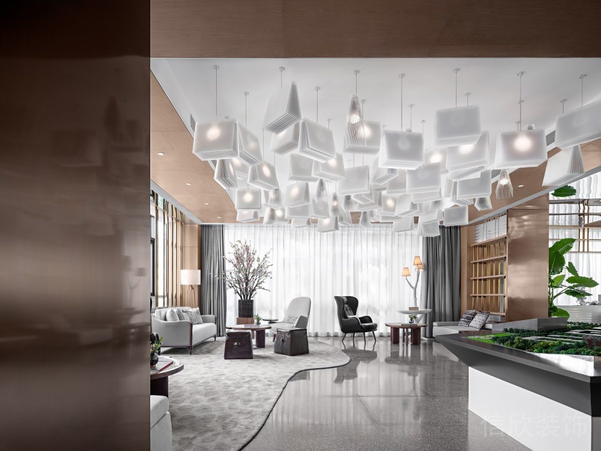 藝術(shù)創(chuàng)意風(fēng)辦公室設(shè)計立體天花吊頂北歐風(fēng)效果圖