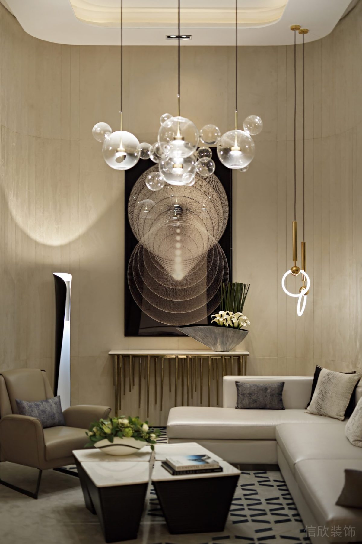 創(chuàng)意吊頂天花裝修設(shè)計l形皮革沙發(fā)休息區(qū)辦公室裝修