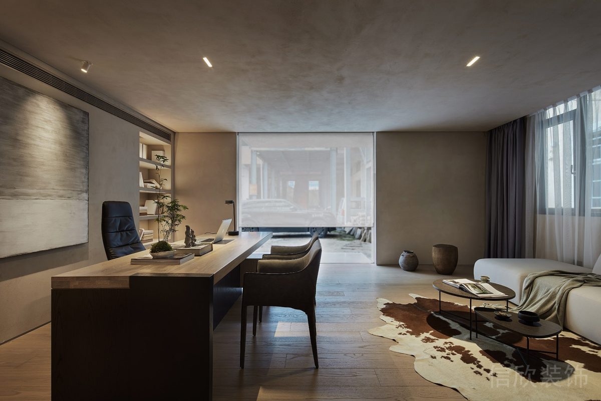 獨(dú)立辦公室裝修設(shè)計(jì)楓木拼胡桃木工作區(qū)域