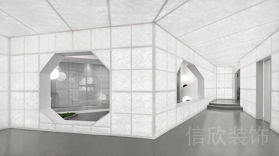 大理石紋路亞克力天花板過(guò)道瑜伽機(jī)構(gòu)效果圖