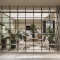 幾何創意金屬木飾面空間隔斷置物架辦公室設計