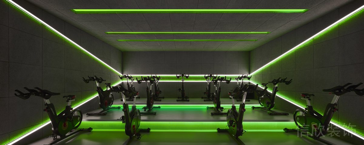 綠色燈飾設(shè)計(jì)動(dòng)感單車健身房階梯式裝修