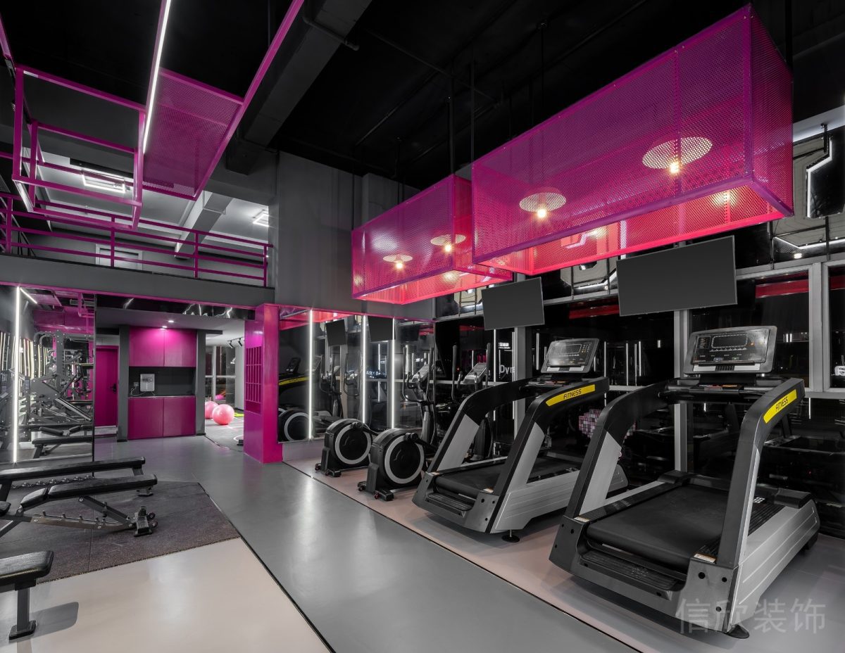 跑步機科技智能健身房設計地板材質(zhì)撞色效果圖