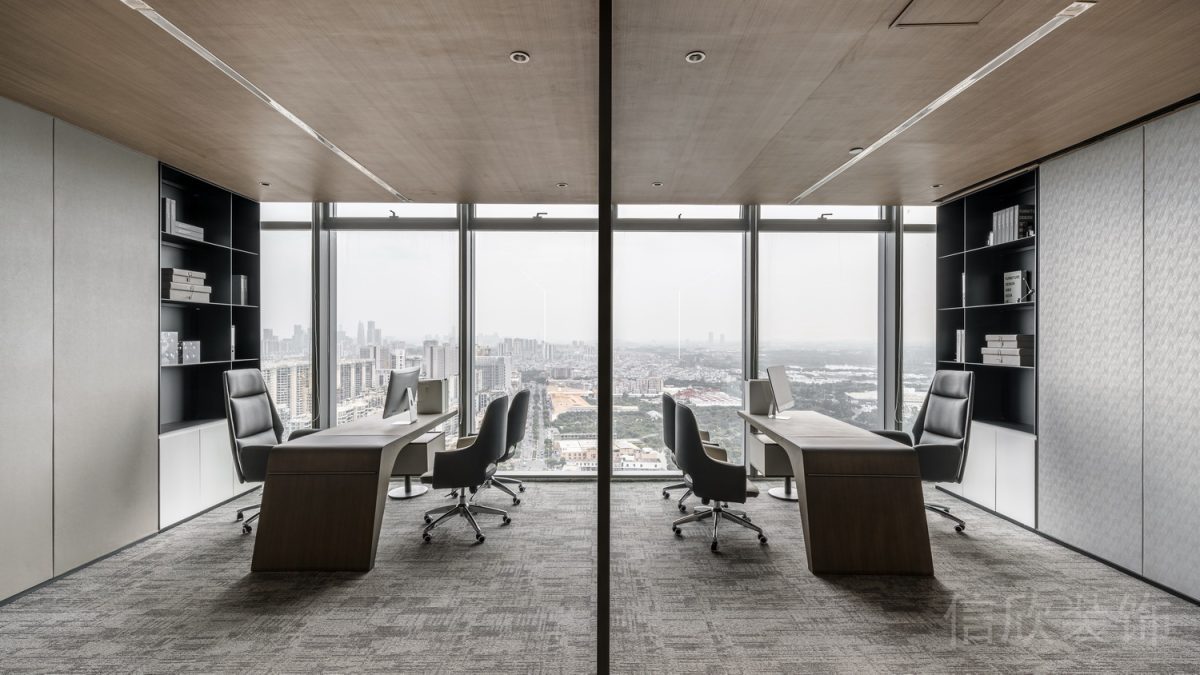 現代簡約風l型原木辦公桌效果圖