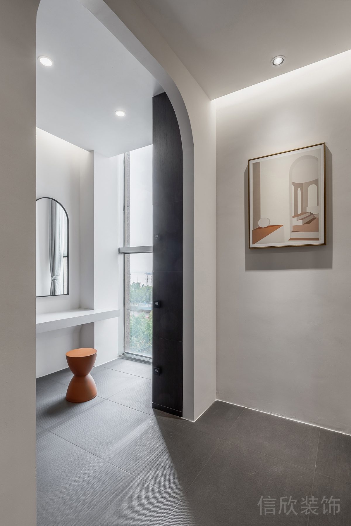 現(xiàn)代簡約瑜伽機構(gòu)可拖拉式內(nèi)嵌式門簾休息區(qū)裝修設計