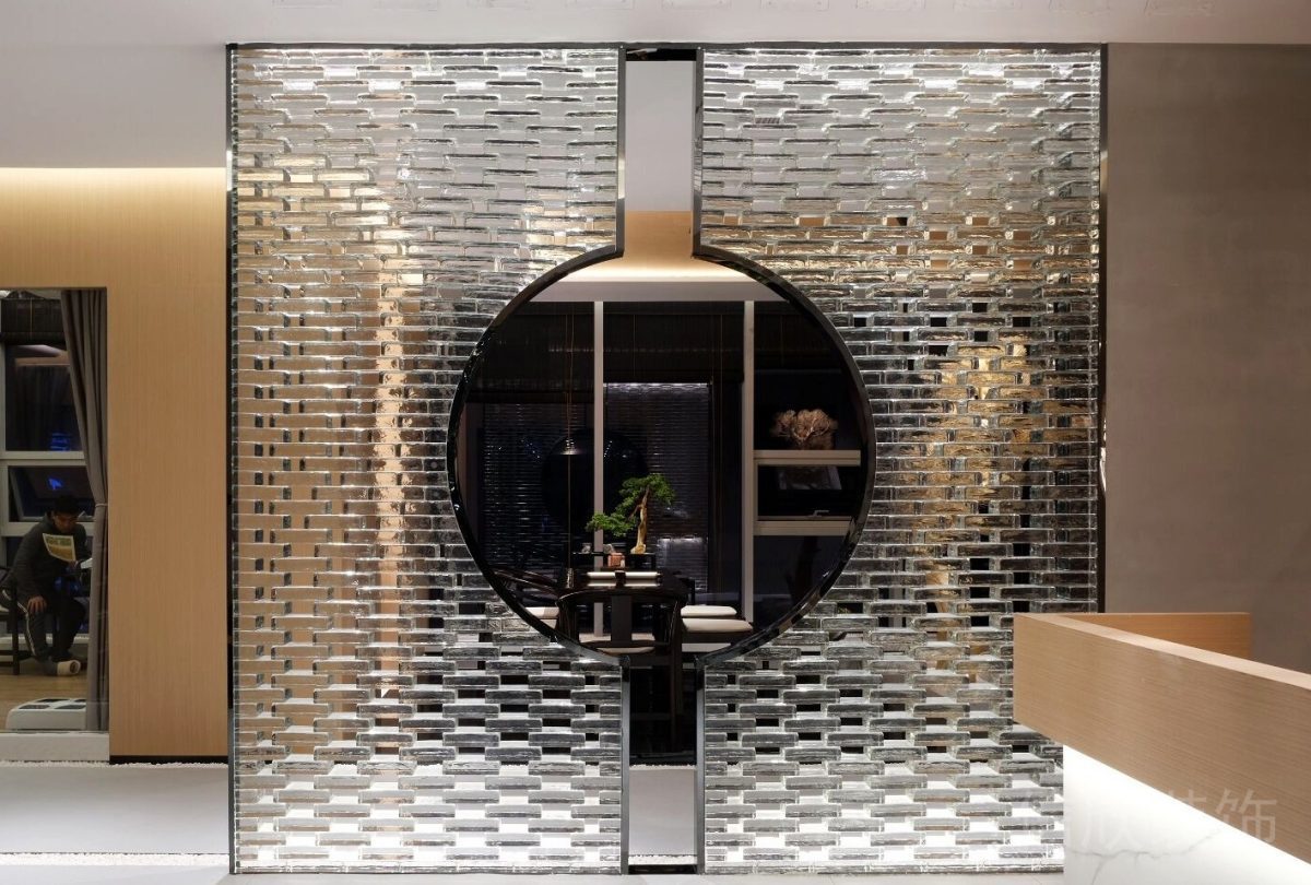 玻璃式圖案屏風(fēng)隔斷瑜伽機構(gòu)裝修設(shè)計