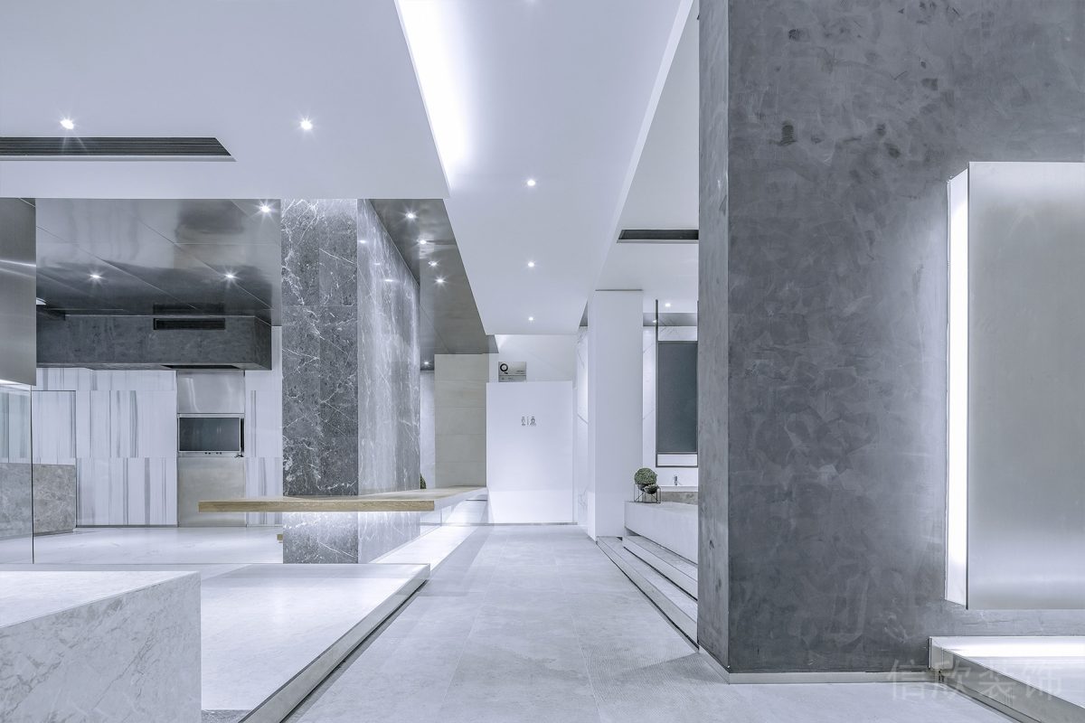 地臺(tái)裝修灰色墻體隔斷效果圖簡(jiǎn)約風(fēng)走廊辦公室裝修