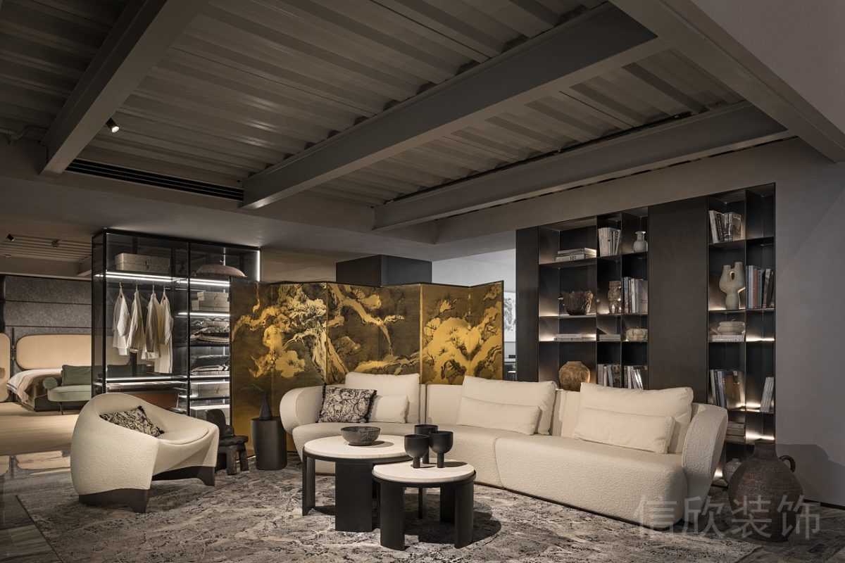 古典神話(huà)畫(huà)屏風(fēng)設(shè)計(jì)透明玻璃白色燈條置物柜辦公室裝修設(shè)計(jì)圖