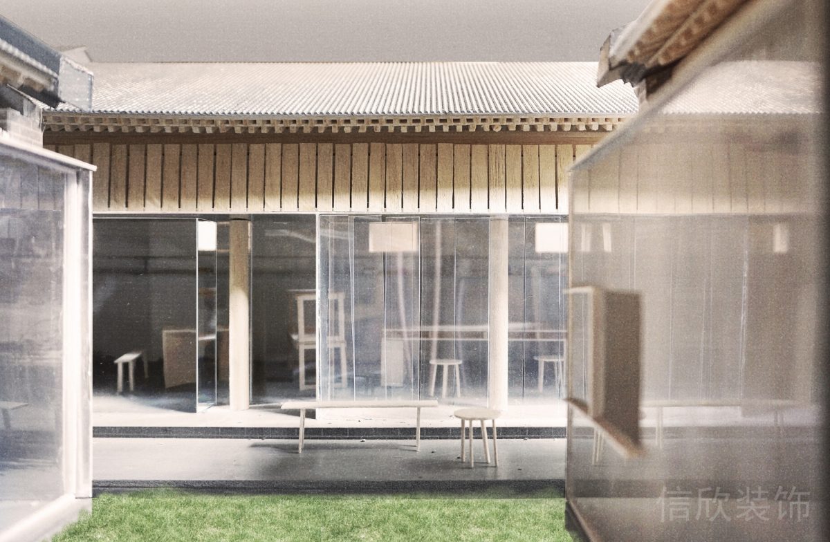 戶外休息區(qū)裝修設計日式效果木質(zhì)天花設計創(chuàng)意過道玻璃隔斷效果圖
