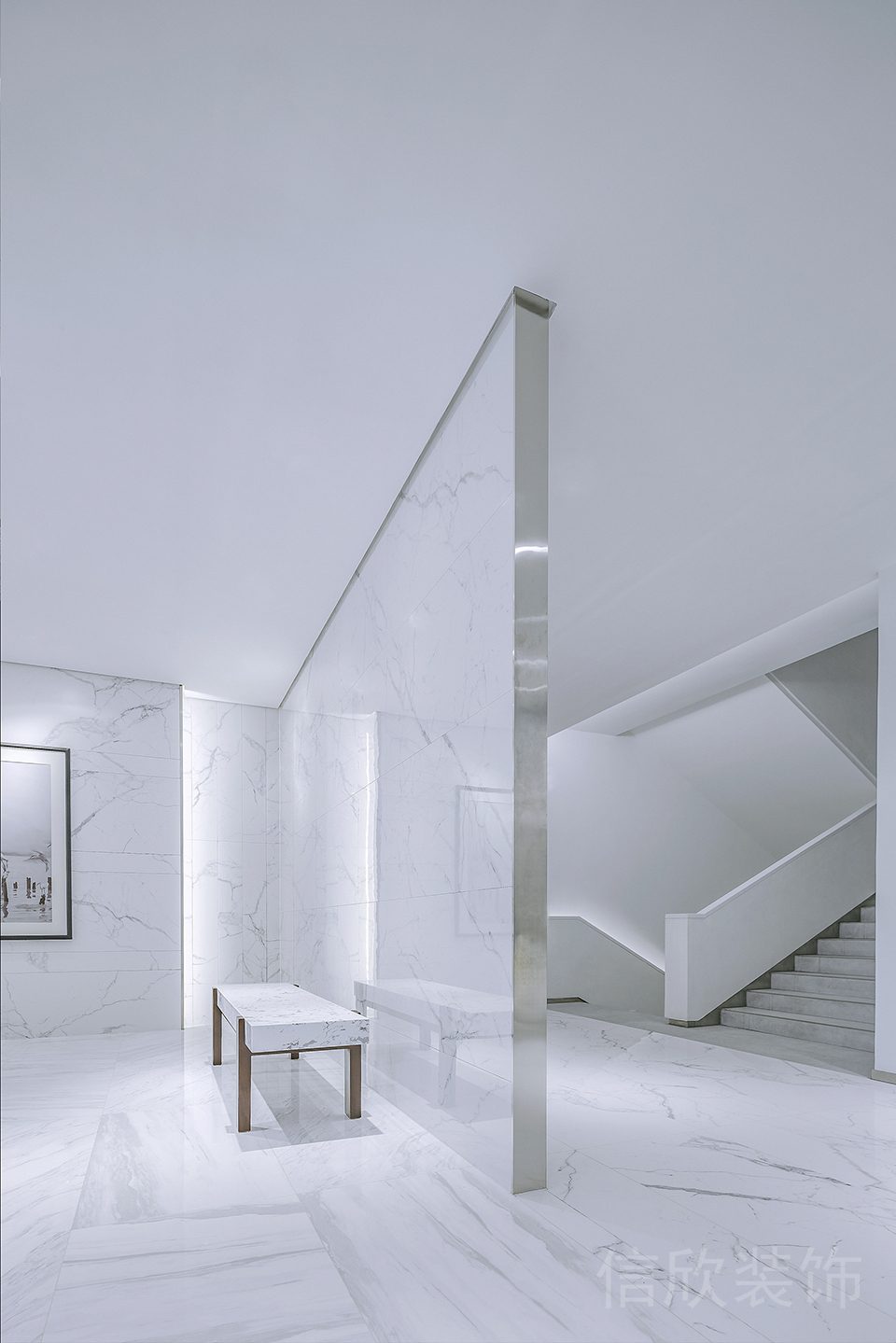 金屬墻體設(shè)計(jì)大理石隔斷工作室效果