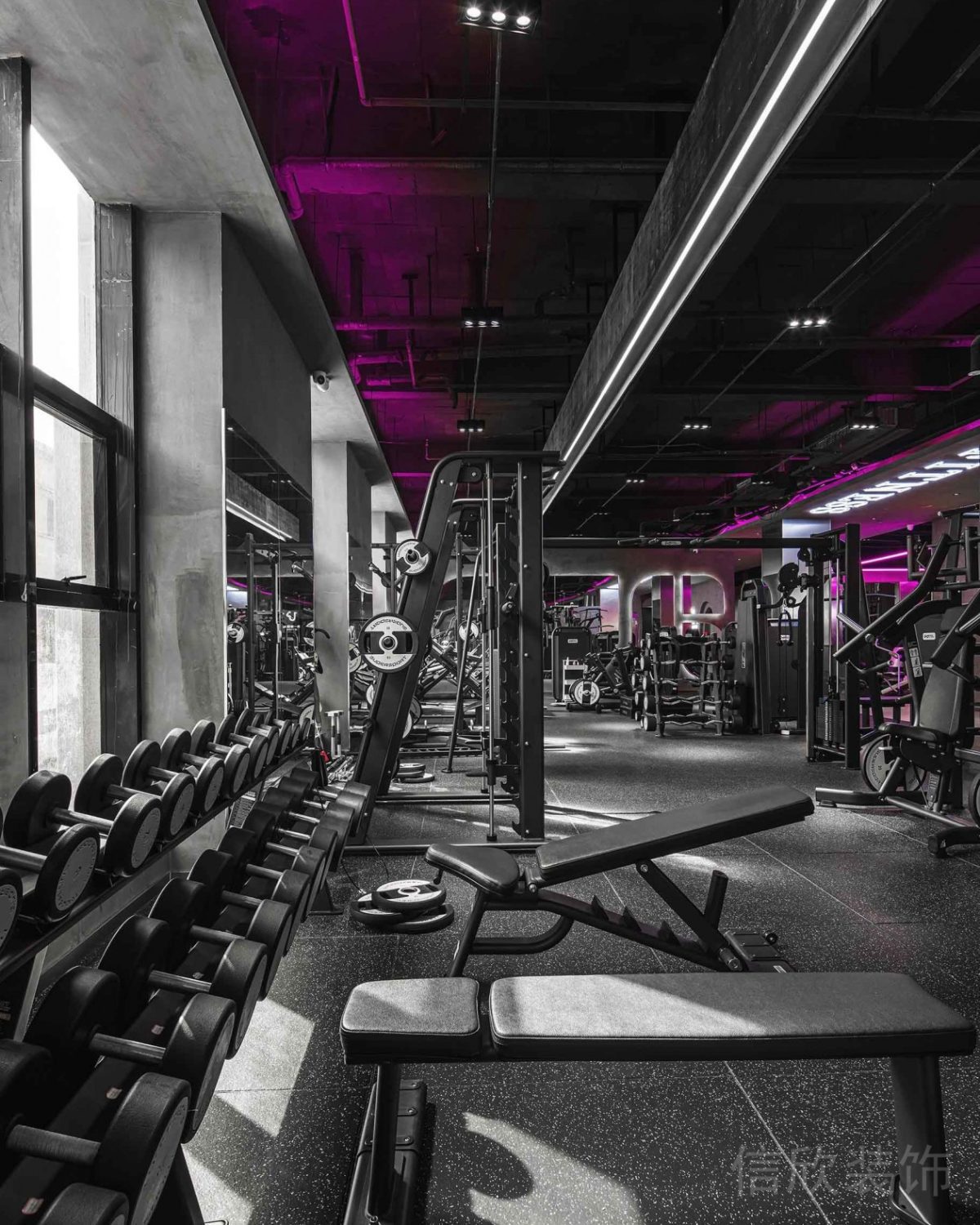 力量區(qū)健身房設(shè)計啞鈴商務(wù)風(fēng)天花設(shè)計圖