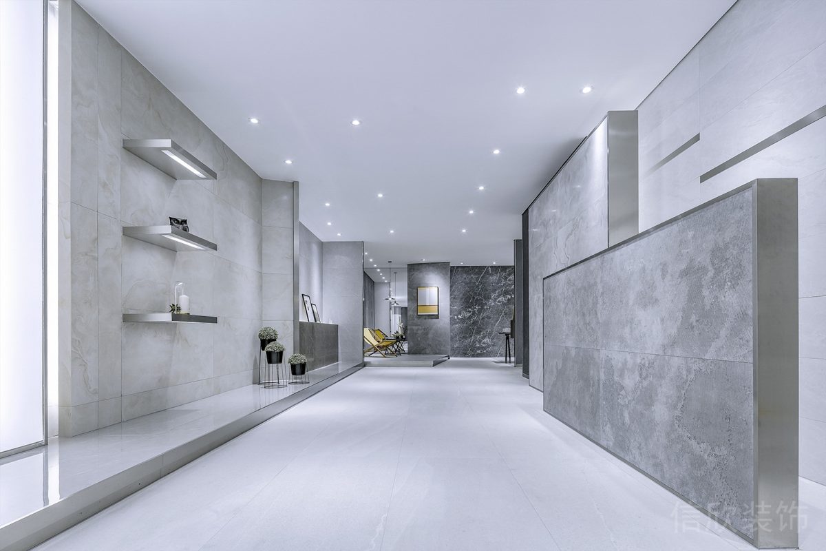 墻體收納設(shè)計(jì)銀色過(guò)道效果圖辦公室裝修設(shè)計(jì)