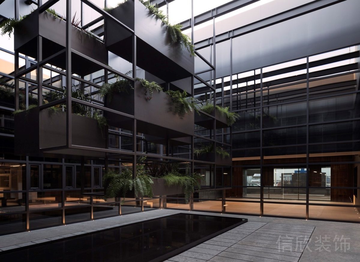 懸吊式鋁合金綠植置物柜大理石地磚設(shè)計辦公室效果圖