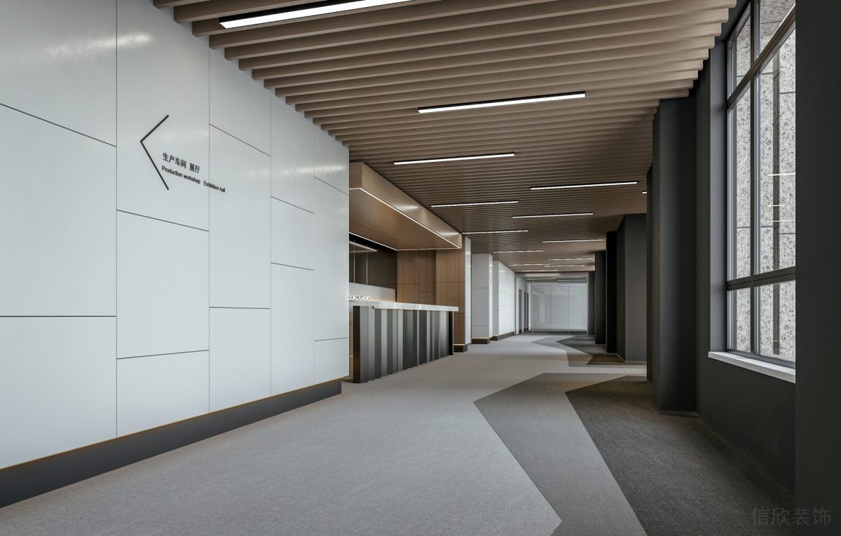 辦公室瓷磚效果過道設(shè)計白色光面效果地毯裝修