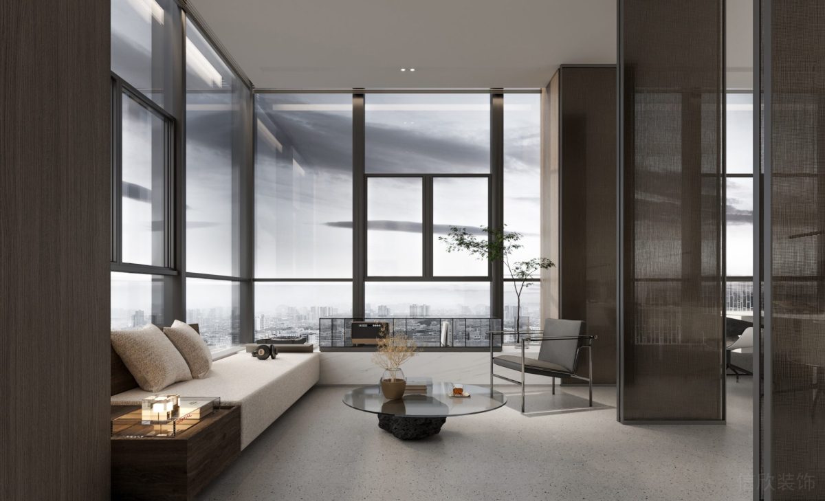 玻璃隔斷辦公室洽談區(qū)水磨石設計現(xiàn)代商務風效果