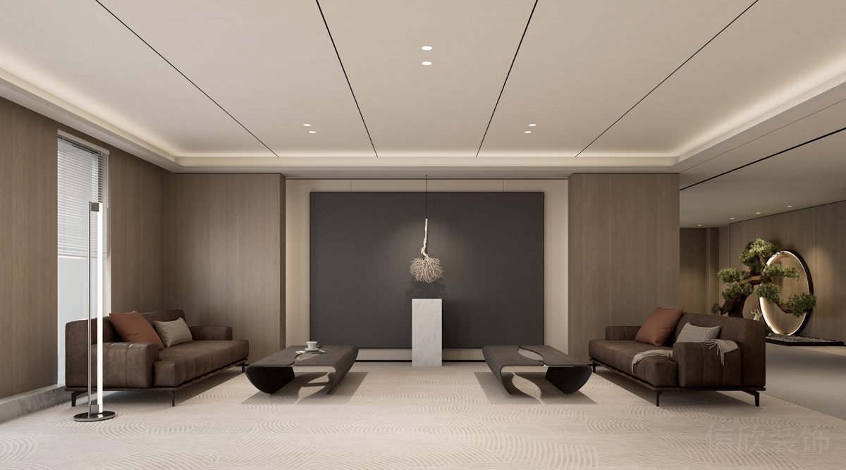 對稱式設計棕色沙發(fā)洽談室設計裝修效果辦公室