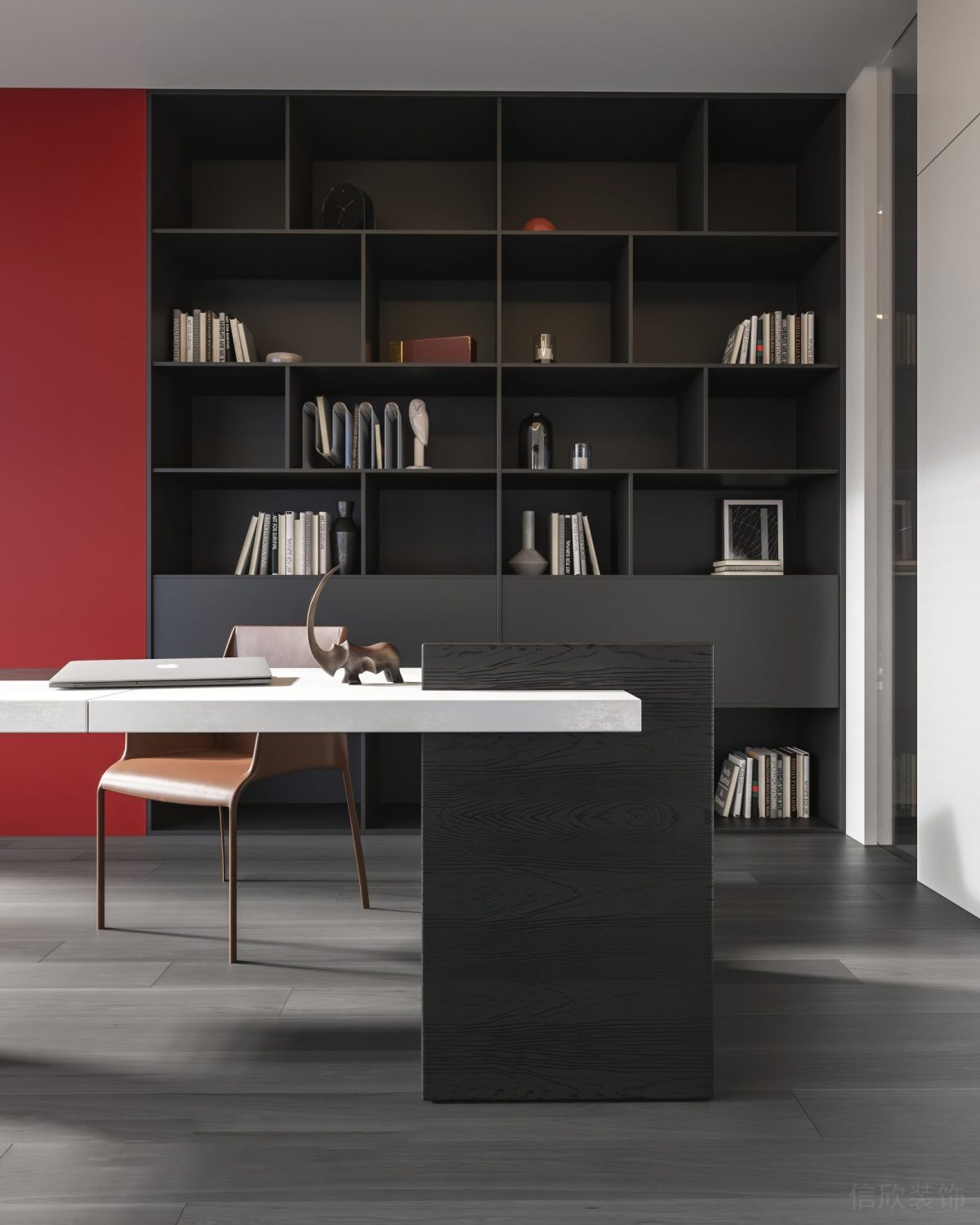 黑色原木置物柜裝修原木風(fēng)椅子設(shè)計辦公室效果圖