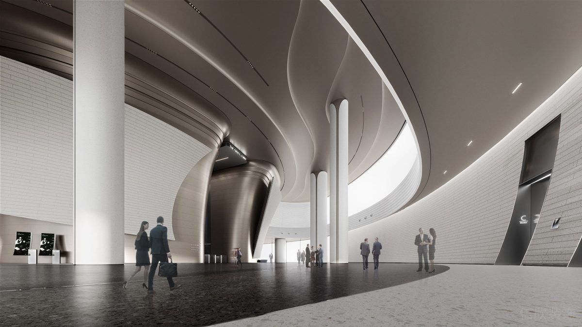 科技未來(lái)感辦公室裝修設(shè)計(jì)效果裝修弧線水磨石設(shè)計(jì)裝修