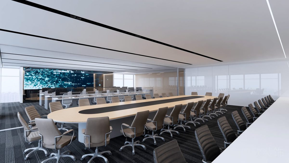 木飾面環(huán)形會(huì)議室裝修效果皮革沙發(fā)裝修多人工位設(shè)計(jì)