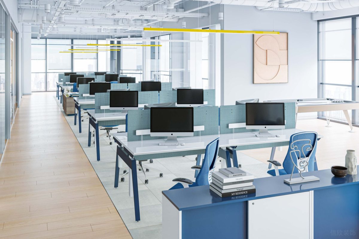 公共辦公區(qū)藍(lán)白色辦公卡座