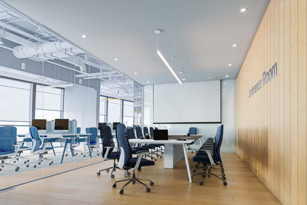 小會(huì)議室裝修黃色木地板上墻裝飾