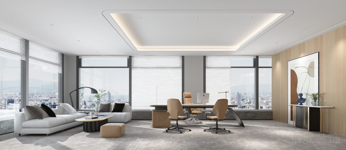 總經(jīng)理辦公室裝修淺灰色布藝沙發(fā)